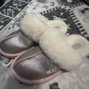 UGG Glittery Pink and Cream Slippers